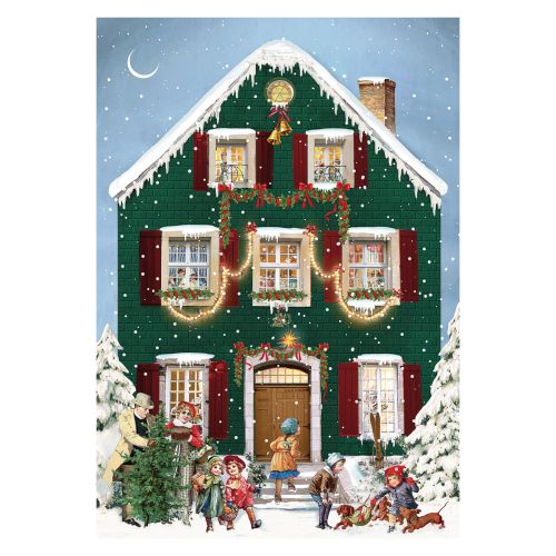 Mini julekalender julekort Julehuse 4 ass 1 stk 