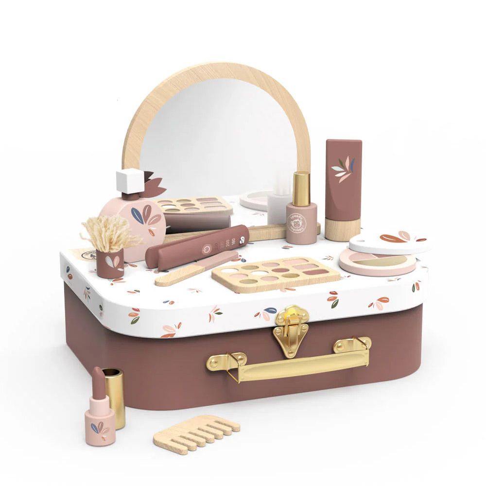 Sminkebord i kuffert 12 dele i træ