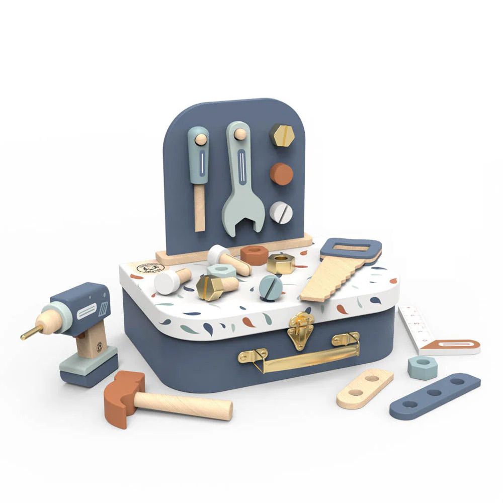 Værktøjsbord i kuffert 19 dele i træ