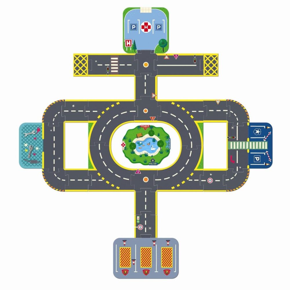 Djeco Crazy Motors Puzzl'up Vejpuslespil 34 brikker