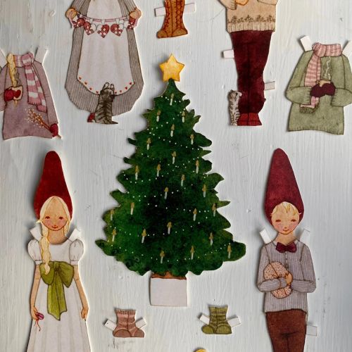 Påklædningsdukker jul Klippeark A4