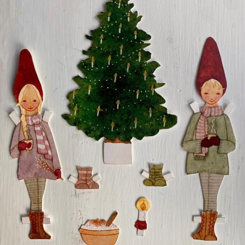 Påklædningsdukker jul Klippeark A4