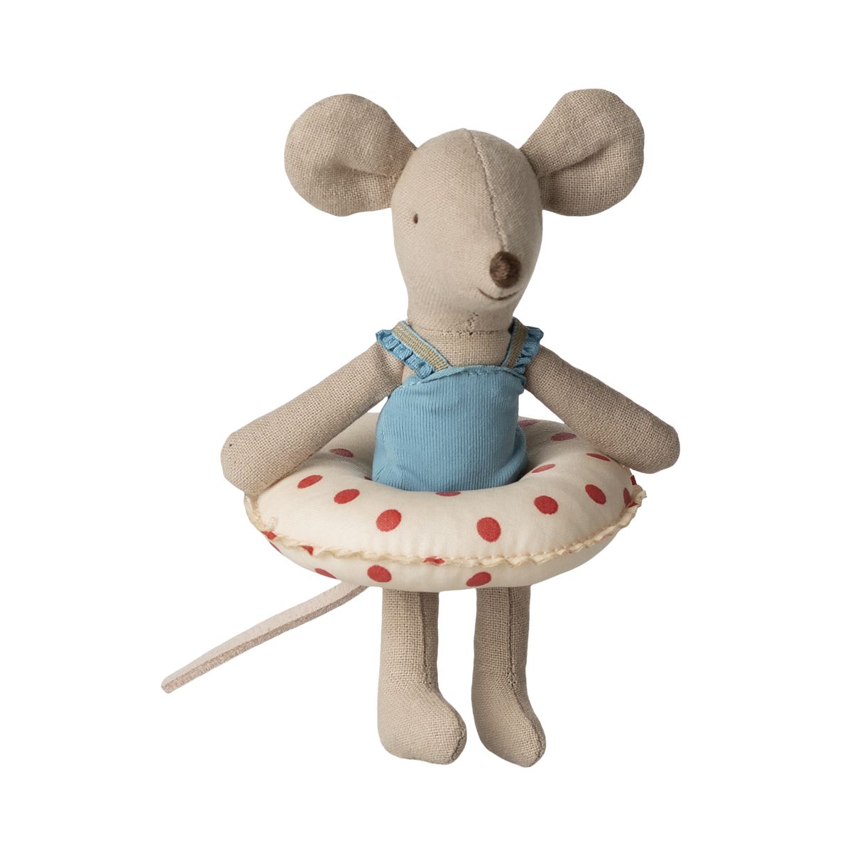 Maileg Strandmus Lillesøster med badering Røde prikker