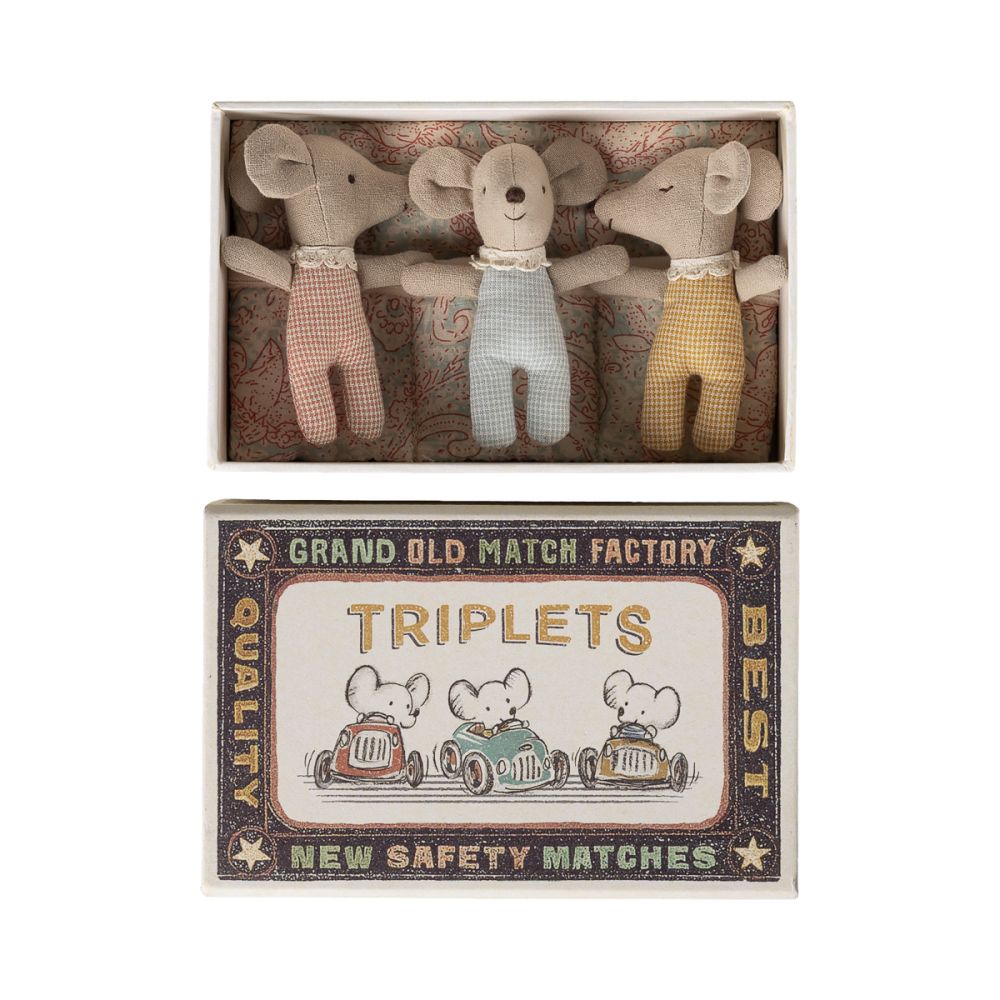 Maileg Trillinger Baby Mus i æske Tern