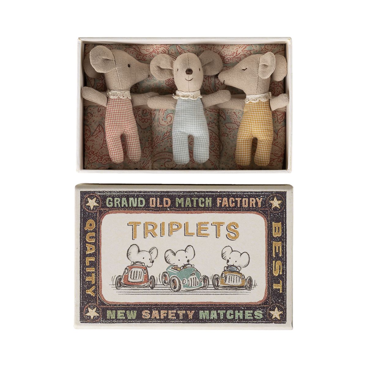 Maileg Trillinger Baby Mus i æske Tern