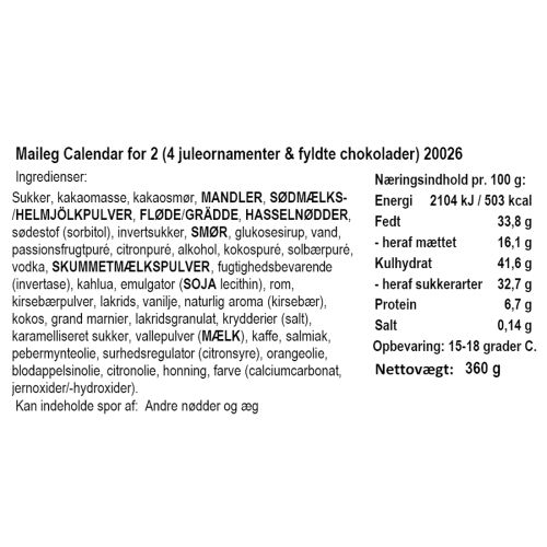 Maileg Chokolade kalender inkl. 4 metal ophæng, påskeæg og ophæng