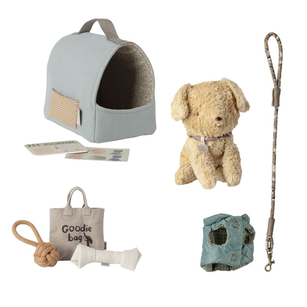 Maileg Pakketilbud Hundehvalp og tilbehør 4 dele Blå