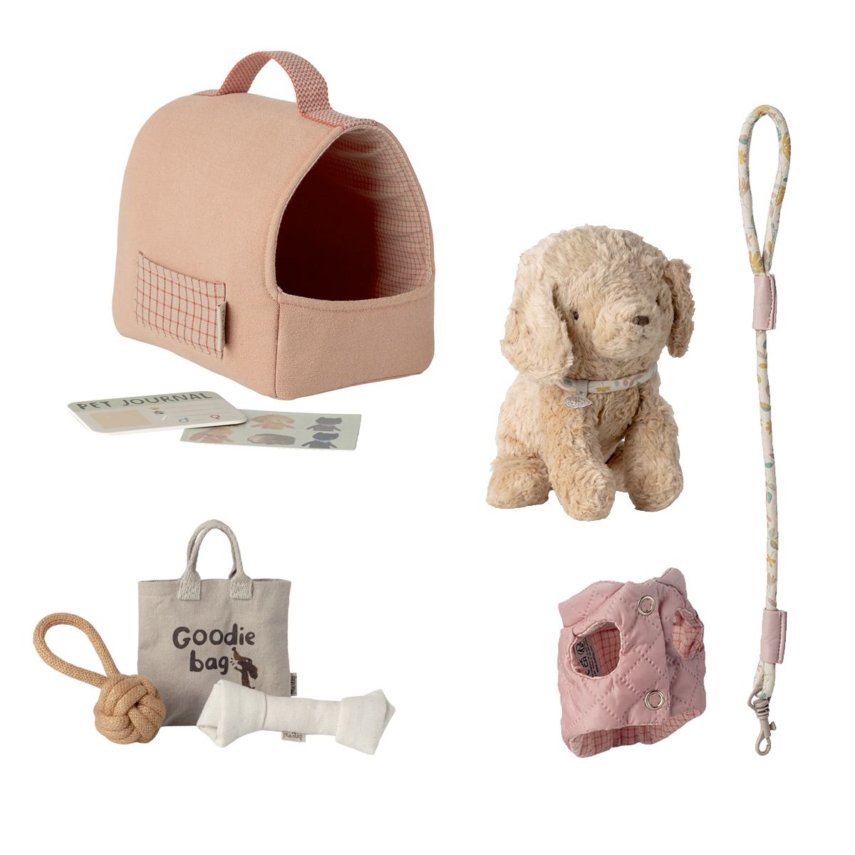 Maileg Pakketilbud Hundehvalp og tilbehør 4 dele Rosa