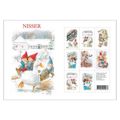 Julekort med nisse typer kortmappe med 8 stk.