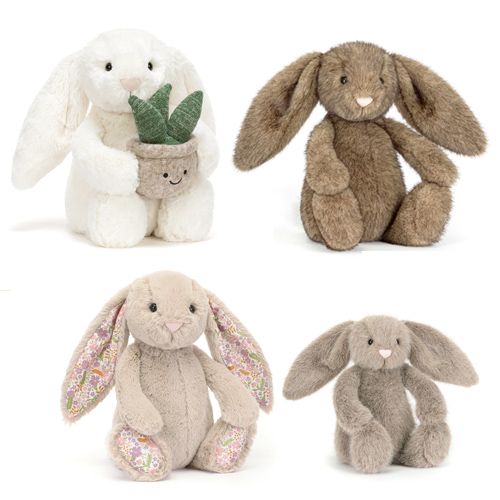 Jellycat kaniner i forsekellige størrelser og farver