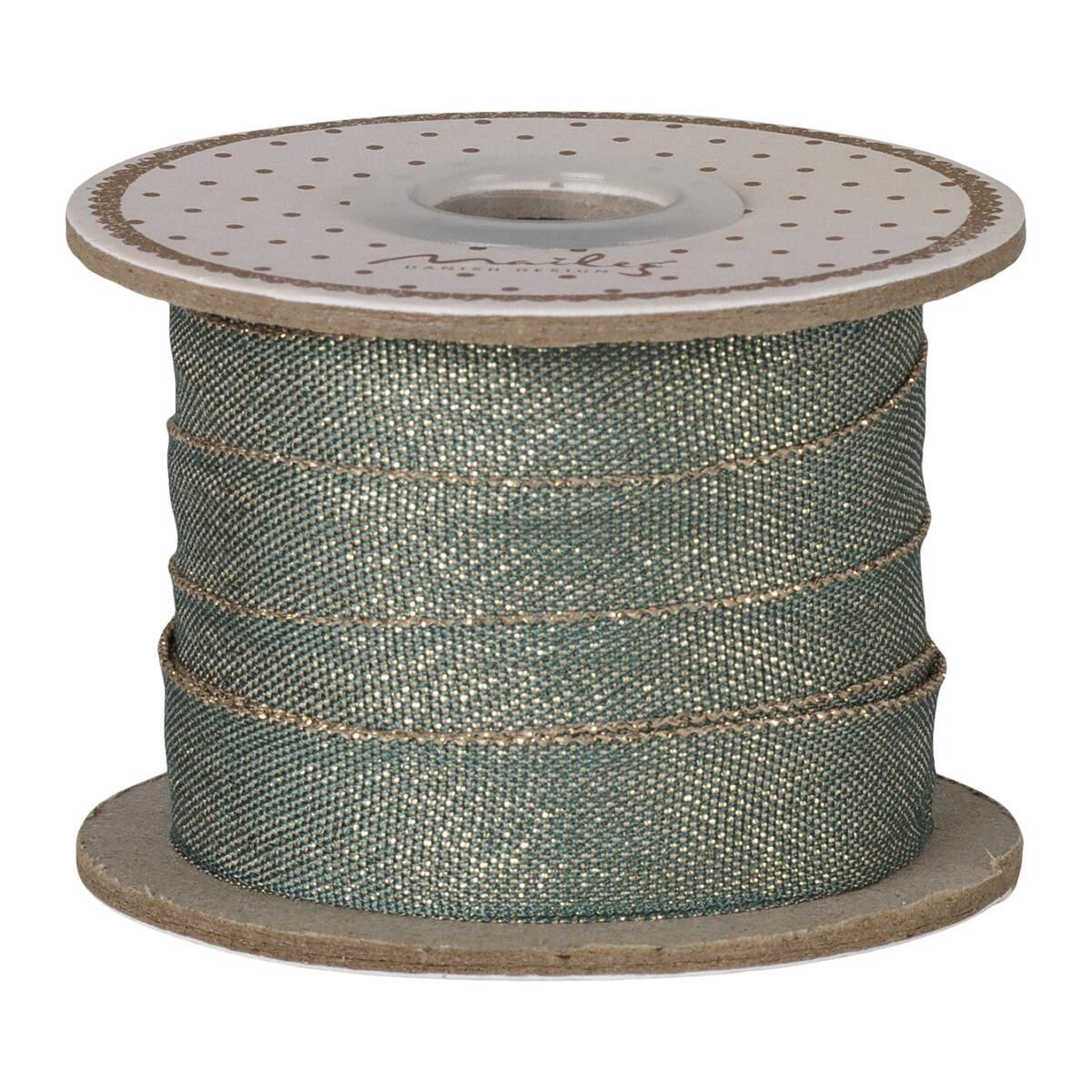 Maileg Vævet Gavebånd 13 mm x L10 m - Grøn/Guld