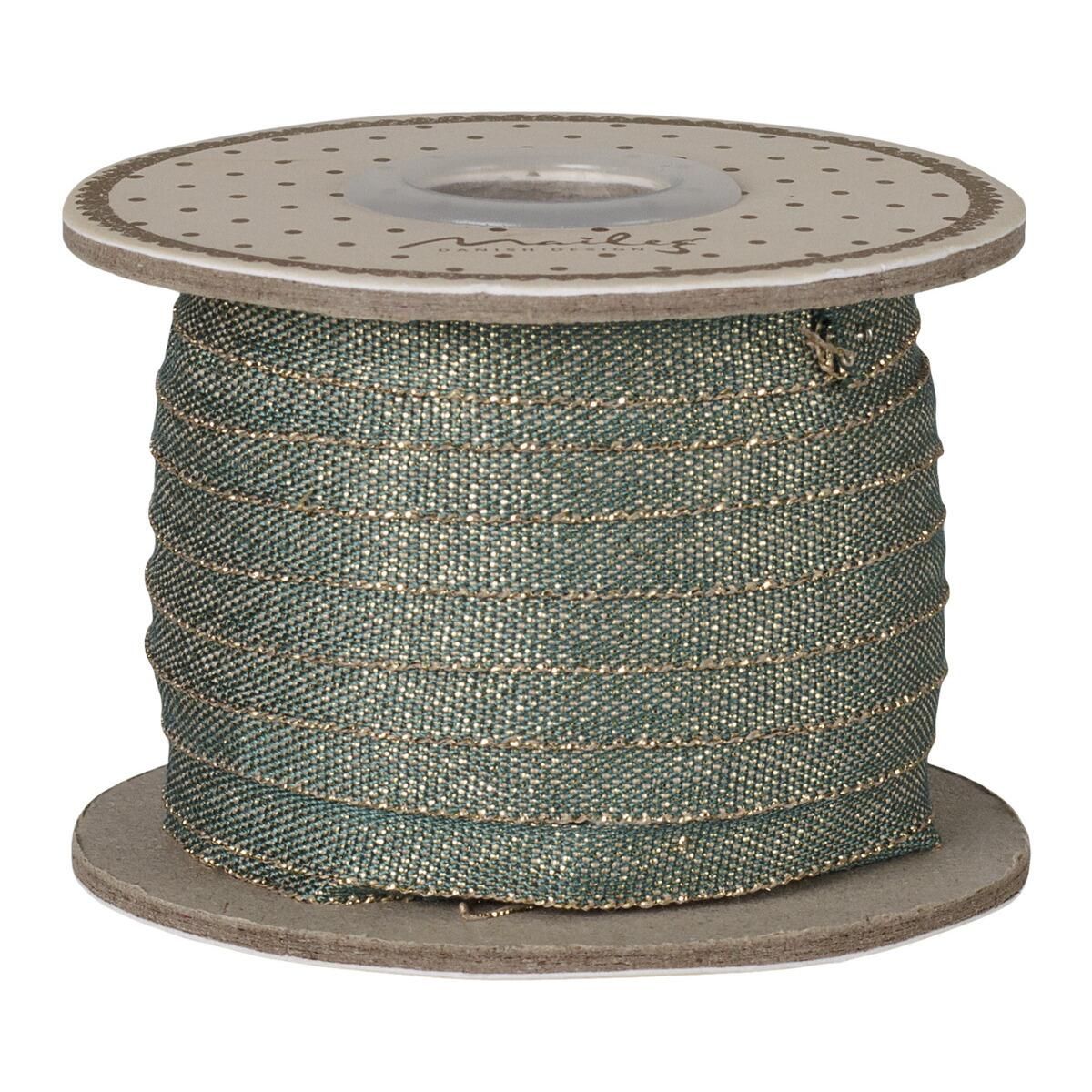Milage Vævet Gavebånd 6 mm x L25 m - Grøn/Guld