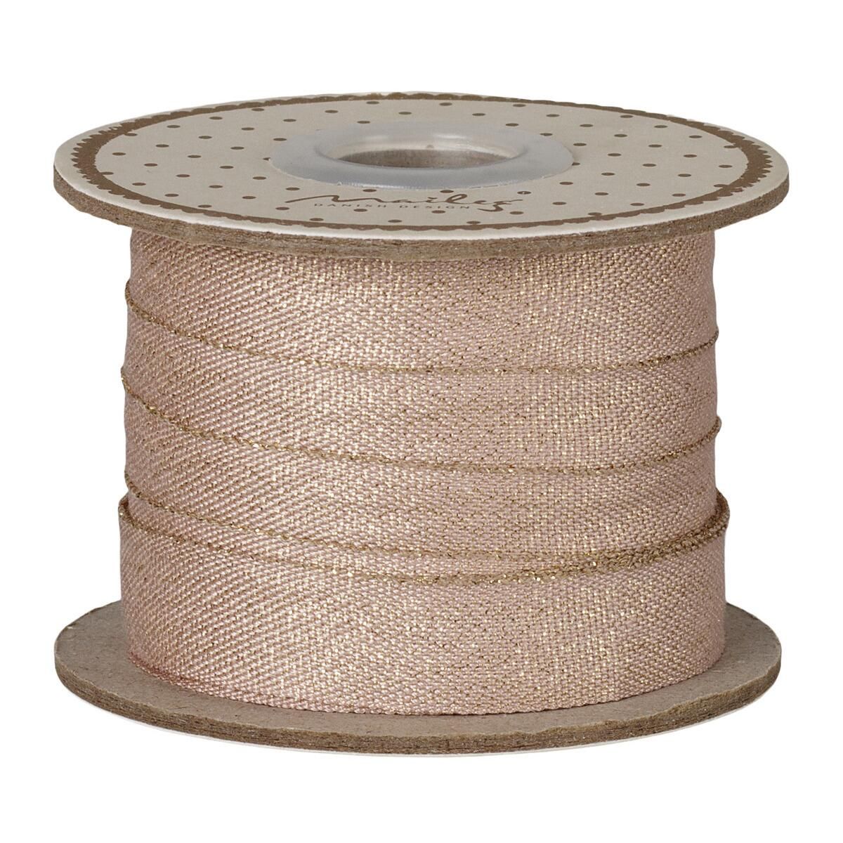 Maileg Gavebånd bredde 13 mm x L10 m - Lys rosa/Guld