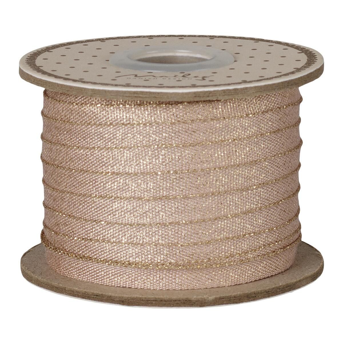 Maileg Gavebånd bredde 6 mm x L25 m - Lys rosa/Guld
