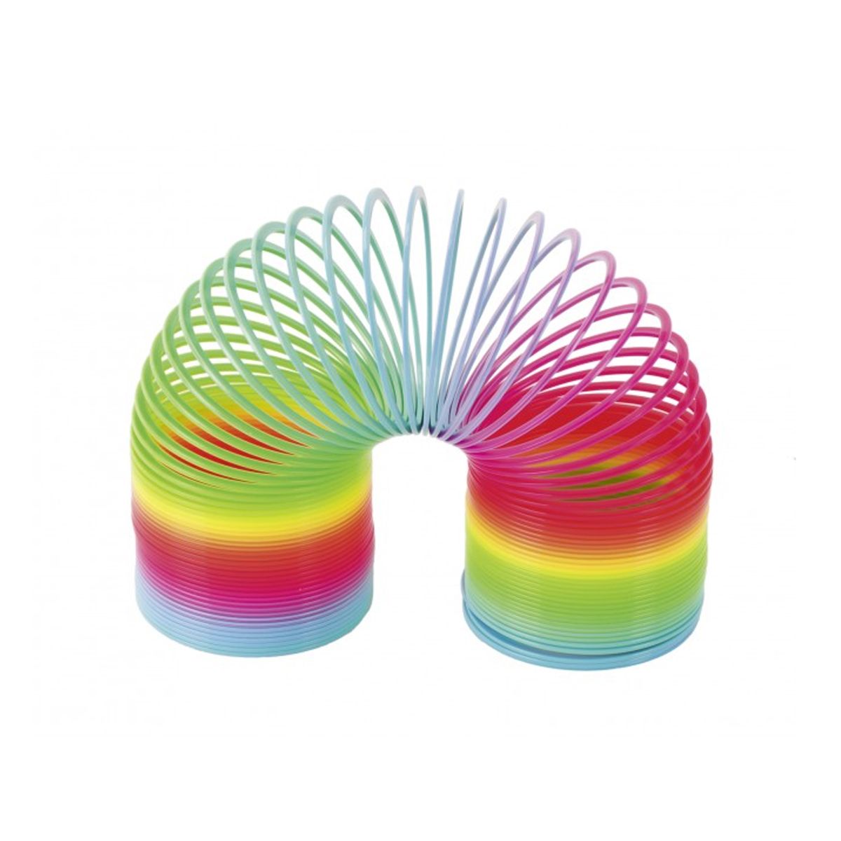 Slinky spiral til trapper i regnbuefarver.