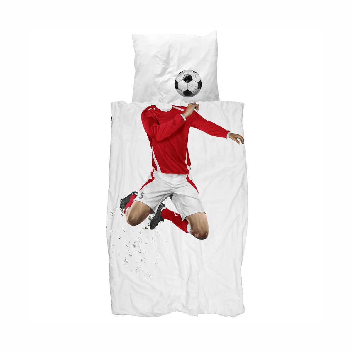 sengetøj med rød fodbold spiller fra snurk